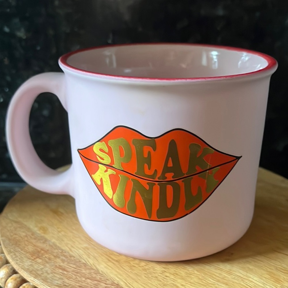 Good Day Speak Kindly Mug - Pink with Red Trim